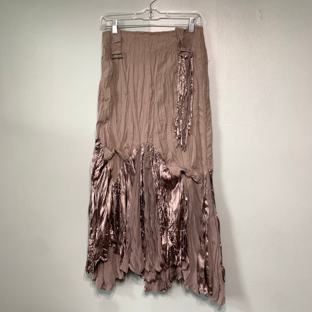 Surrealist Womens 1 Maxi Skirt Avant Garde Taupe Crinkled Metallic Trim